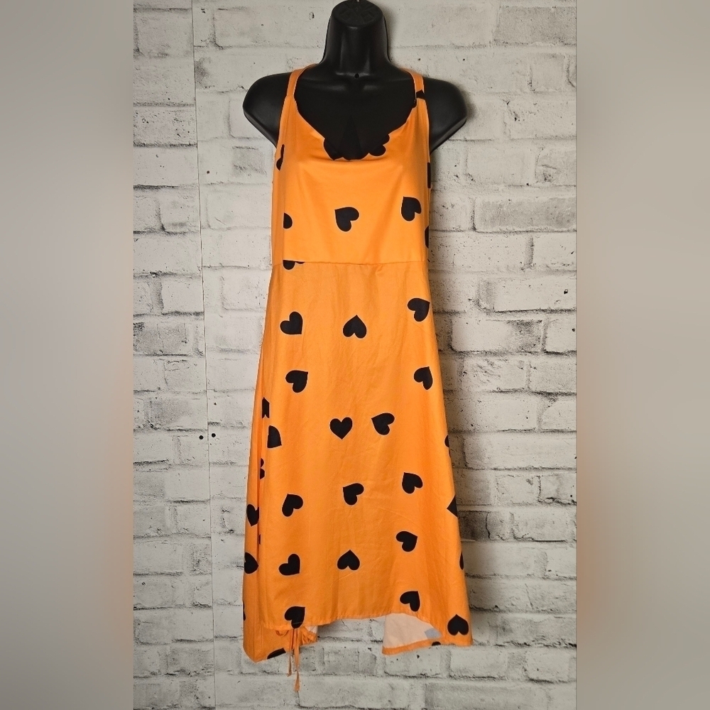 Chic Me Orange Heart Print Dress XXL Sleeveless Flowy Summer Midi